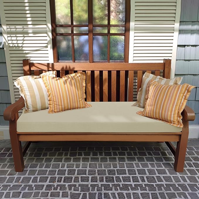 Favoyard Outdoor Bench Cushion 54 x 16 Inch Rainproof Patio Furniture Cushions 3-Year Color Fastness Garden Settee Porch Pads with Ties, Beige