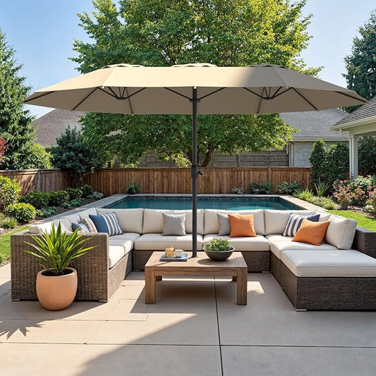 Outdoor Patio Umbrella, Table Umbrella with Push Button Tilt and Crank, 8 Ribs Market Umbrella
