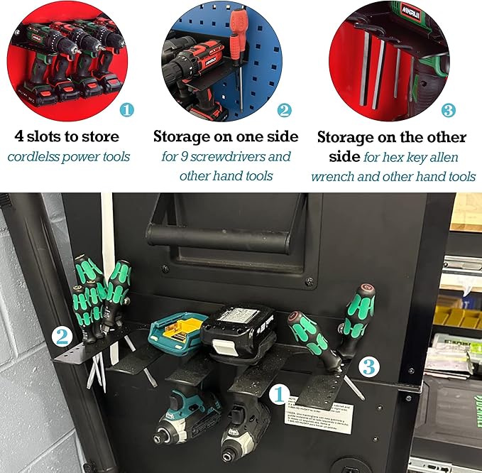 ULIBERMAGNET Magnetic Power Tool Organizer, Utility Storage Rack Shelf with Screwdriver Holder,Heavy Duty Cordless Drill Holder,Removable Tool Rack Suitable for Garage, Workshop and Warehouse