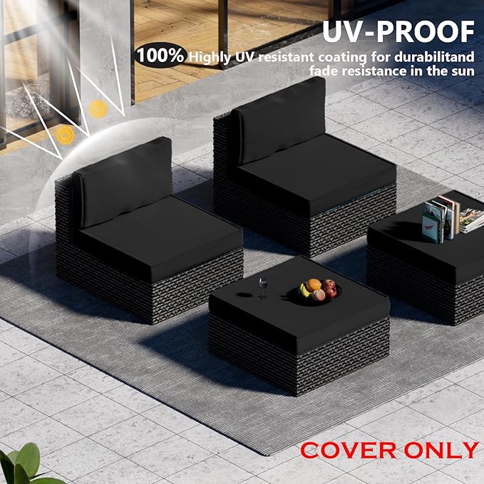 9 Piece Outdoor Patio Waterproof Cushion Covers, Fits 4-Seat Wicker Rattan Sectional Couch Chair Furniture Cover Replacement Set - Fade-Resistant Patio Cushion Covers with Zipper