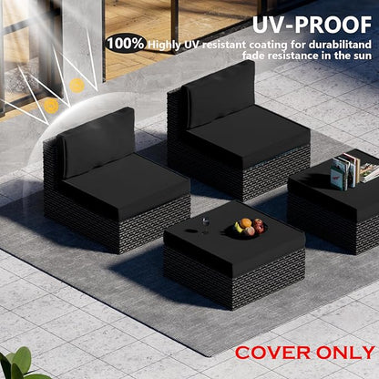 9 Piece Outdoor Patio Waterproof Cushion Covers, Fits 4-Seat Wicker Rattan Sectional Couch Chair Furniture Cover Replacement Set - Fade-Resistant Patio Cushion Covers with Zipper