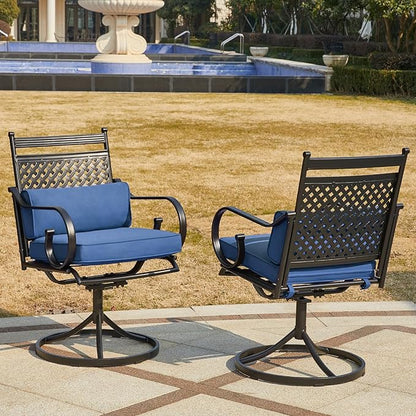 MELLCOM Patio Swivel Chair Set of 6, Heavy Duty Outdoor Dining Chairs with Cushions and Lumbar Pillows, Metal Patio Chairs Gentle Rocker for Outside, Garden Lawn & Porch, Backyard, Blue