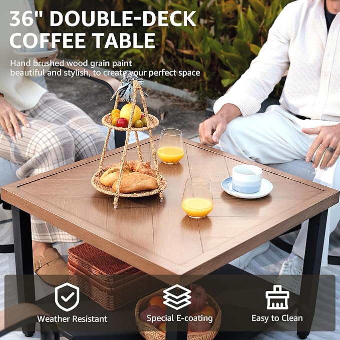NATURAL EXPRESSIONS 5 Piece Patio Furniture Set, Outdoor Conversation with 4 Pcs Swivel Rocking Chairs and 27" Double-Layer Coffee Table 6" Thick Cushions for Balcony, Backyard, Deck, Porch (Shale)
