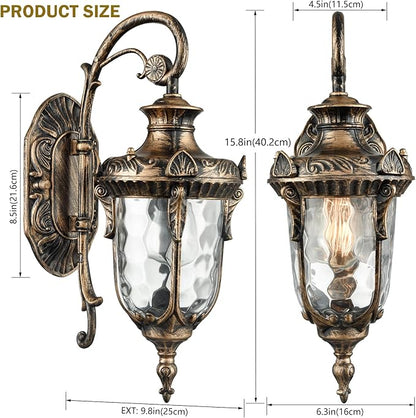 SAMTEEN Bronze Outdoor Light Fixtures Wall Mount 15.8" H Waterproof Exterior Wall Sconce with Hammered Glass Shade Outside Porch Light for House Garage Front Door