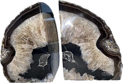 JIC Gem Black Agate Bookend(s) Bookends for Shelves to Hold Books geode bookends with Rubber Bumpers for Office and Home Decoration(1 Pair 2 to 3 Lbs)