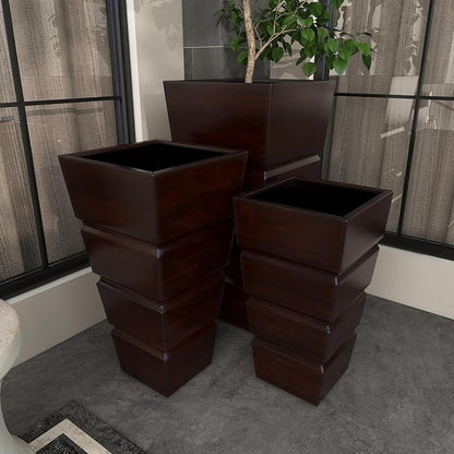 Deco 79 Metal Indoor Outdoor Planter Light Weight Large Planter Pot with Tapered Base and Fluted Design, Set of 3 Planters 31", 25", 20"H, Brown