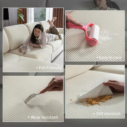 OHSIO Sectional Couch Covers, Wear Resistant Stretch Sofa Covers Washable Soft Couch Cushion Covers Anti Slip Furniture Protector Sofa Slipcovers for Pets (1 Piece Armrest Sofa Cover, Ivory)