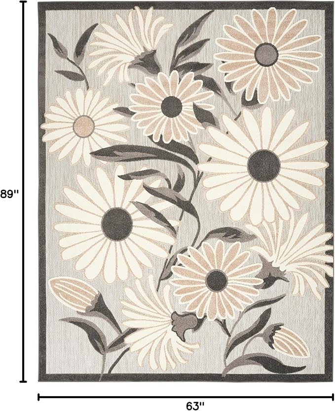 Nourison Home Aloha Indoor-Outdoor Beige 5'3" x 7'5" Area Rug, Easy Cleaning, Non Shedding, Bed Room, Living Room, Dining Room, Kitchen (5x7)