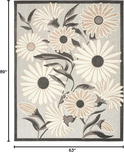 Nourison Home Aloha Indoor-Outdoor Beige 5'3" x 7'5" Area Rug, Easy Cleaning, Non Shedding, Bed Room, Living Room, Dining Room, Kitchen (5x7)