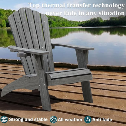 Psilvam Oversized Adirondack Chair, Fade-Resistant & Odor-Free Poly Lumber Fire Pit Chairs with Cup Holder, Weatherproof Outdoor Chair, Easy 15 Min Install Patio Chair, 350 Lbs Support (4, Gray)