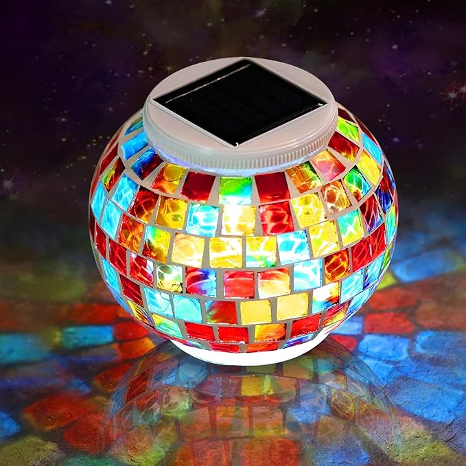 Color Changing Mosaic Solar Light Led Garden Lights，echargeable Solar Table Lights Outdoor Waterproof Solar Night Lights for Garden, Patio, Party，Outdoor/Indoor Decorations, Ideal Gift
