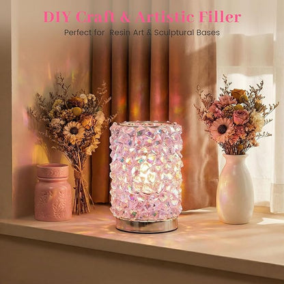 DomeStar 150PCS Dazzling Fake Ice Rocks, Pink Holographic Acrylic Crushed Ice Sparkling Plastic Diamonds Gems for Vases Fillers Aquarium Rocks Party Table Scatter Wedding Decor