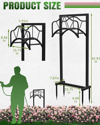Breeze Touch Heavy Duty Garden Hose Holder Freestanding, 4-Spike Stable Water Hose Holder for Outside, Rustproof Metal Hose Stand Holds Up to 150FT Hose, Easy Install Hose Hanger for Yard Lawn Patio