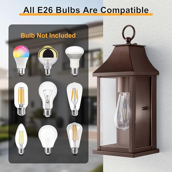 Dusk to Dawn Outdoor Wall Lights, Oil Rubbed Bronze Outdoor Light Fixtures, 15" Exterior Wall Sconce Lights, Waterproof Outside Lantern Lamp for Porch, Front Door, Garage