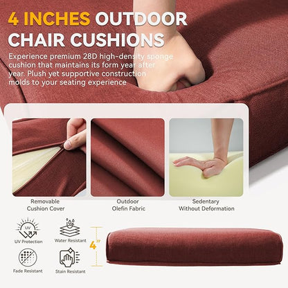 Patio Cushions for Outdoor Furniture - 22" x 25" x 4" UV Resistant Thick Foam Cushions Water Resistant Replacement Cushion for Outdoor Patio Furniture Chair/Sofa/Couch | Red | 6-Pack |