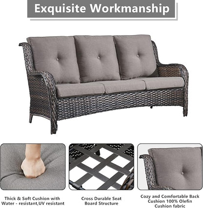 Rilyson Outdoor Patio Wicker Furniture Set - 6 Piece Rattan Patio Conversation Sectional Sofa Set with 1 Couch,2 Armchairs,2 Ottomans and 1 Glass Top Coffee Table for Porch Deck Garden(Brown/Grey)
