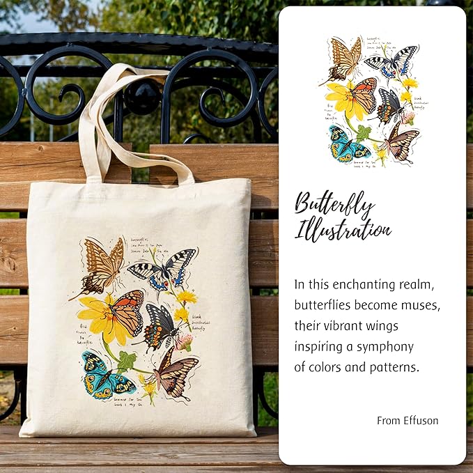 Canvas Tote Bag with Aesthetic Prints, Cute Tote Bag for Women Girls with Wide Strap, Gifts for Cat Book Lovers