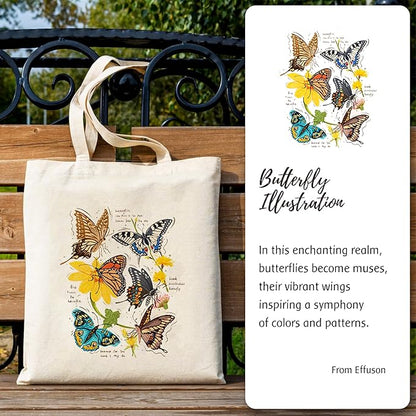 Canvas Tote Bag with Aesthetic Prints, Cute Tote Bag for Women Girls with Wide Strap, Gifts for Cat Book Lovers
