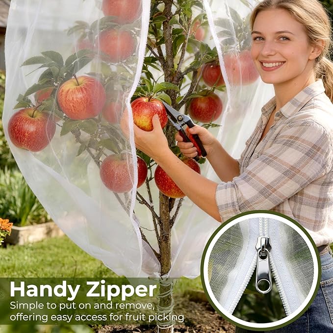 15ft x 15ft Fruit Tree Netting Cover with Zipper & Drawstring, Insect Bird Barrier Netting for Garden Protection, Ultra Fine Mesh Garden Netting, Extra Large
