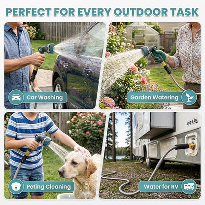Cesun 25 ft Metal Garden Hose, Stainless Steel Heavy Duty Water Hose With 10 Function Nozzle, No Kink & Flexible, Lightweight and Durable, Rust Proof for Yard, RV, Pet Bath, Outdoor, 25 foot x 5/8"
