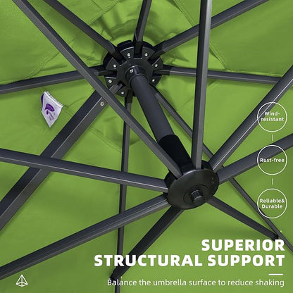 PURPLE LEAF 10' X 13' Patio Umbrella Outdoor Cantilever Rectangle Umbrella Aluminum Offset Umbrella with 360-degree Rotation for Garden Deck Pool Patio Apple Green