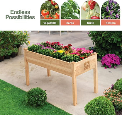 Maple99 Raised Garden Bed with Legs 48x24x30 - Natural Cedar Wood Elevated Planter Box with Bed Liner for Flowers, Veggies, Herbs - 200lb Capacity