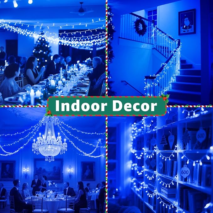 Christmas Lights Outdoor Waterproof, 196 FT 600 LED String Lights with Remote,8 Modes Christmas String Lights Plug in Twinkle Fairy Light for Party Holiday Decor (Blue)