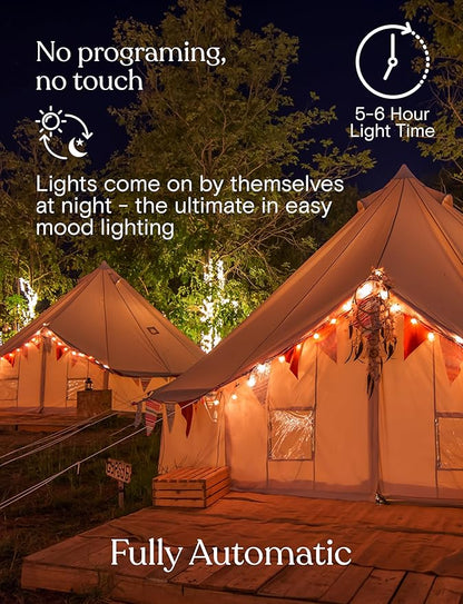 Brightech Ambience Pro – Solar Power Remote Control Outdoor String Lights with Edison Bulbs – Shatterproof, Commercial Grade LED Waterproof Patio Lights – 1W, 3,000K, Hanging, 27 ft