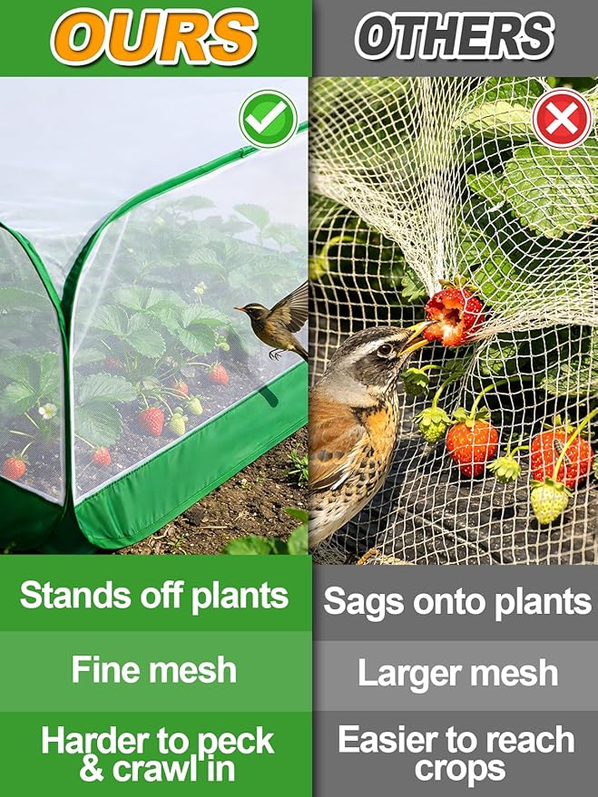Pop Up Garden Netting for Square Raised Beds - 3.3'L x 3.3'W x 1.65'H Ultra Fine Mesh Net Plant Cover with 4 Stakes, Protection for Vegetables Fruit from Birds Pests