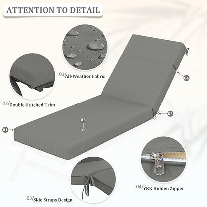 Chaise Lounge Cushions Outdoor, 80" L X 26" W X 4" D Lounge Chair Cushions for Outdoor Furniture, High-Density Foam Outdoor Chaise Cushion-Waterproof Fade-Resistant ThickPatio lounge chair cushion