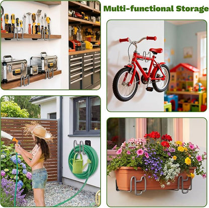 Garden Hose Holder with Hook - Heavy Duty Garden Hose Hanger with Sprayer Storage Design, Wall Mount Water Hose Storage for Outside Yard Lawn and Garage