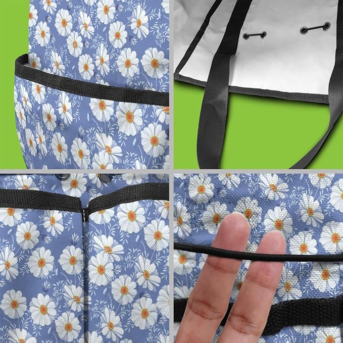 Daisy Flowers Garden Tool Bag - Waterproof Garden Tote with 8 Pockets, Large Storage Home Organizer Gardening Tool Oxford Bag for Garden Tools Kits Holder, Ideal Outdoor Gardening Gift for Women & Men