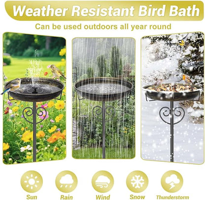 Metal Bird Bath for Outdoor, Garden Freestanding Birdbaths & Birdfeeders with Removable Bird Baths Feeder Bowl with 5 Prong Base Stake for Outside Garden Patio Yard Lawn Decor (Vintage Gold)