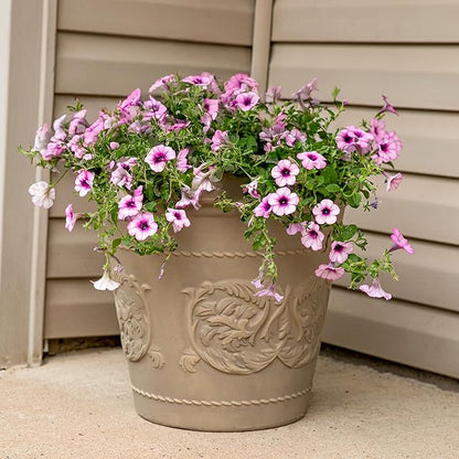 Sunnydaze 19.5-Inch Arabella Large Plastic Pot for Plants - Outdoor Double-Walled Polyresin Large Plastic Planter with Drillable Drainage Holes - Beige