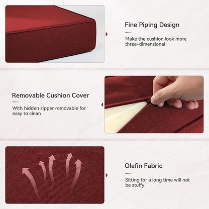 Luxury 6" Outdoor Cushions for Patio Furniture, 24x24x6" Thick Seat Cushion Set of 4, Fade Resistant Couch Chair Replacement Cushions High Density Deep Wicker Chair Cushion w/ Removable Cover, Red