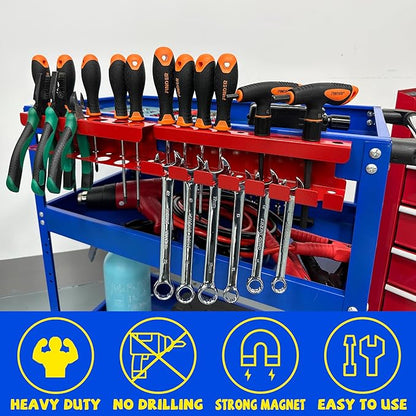 ULIBERMAGNET Magnetic Screwdriver Holder,Magnetic Wrench Holder,Heavy Duty Red Metal Hand Tool Storage Organizer,Set of 2 Magnetic Mount Tool Holder for Garage,Workbench,Tool Cart,PegBoard