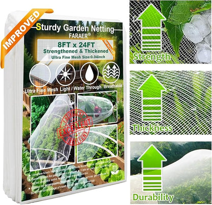 Garden Pest Barrier Netting, Insect Barrier Net 8x24Ft Ultra Fine Protect Netting Thickened Mesh Net Plant Covers for Vegetable Plants Fruits Greenhouse Row Cover Raised Bed Barrier Screen Bugs Out