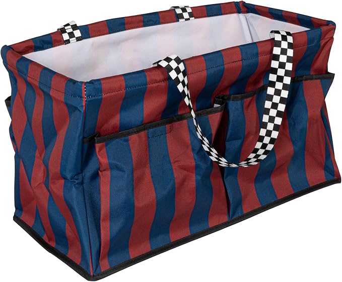 Household Essentials Red and Blue Striped All-Purpose Utility Tote with Pockets