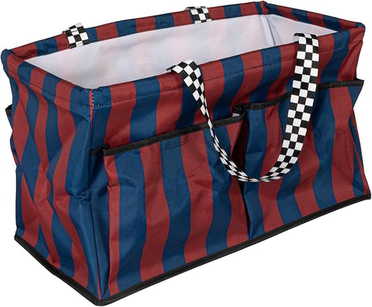 Household Essentials Red and Blue Striped All-Purpose Utility Tote with Pockets