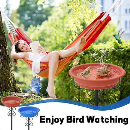 Bird Bath for Outside, 40In Freestanding Birdbaths & Birdfeeder with Removable Bowl, Stable Metal Stake for Outdoors Garden Patio Yard Lawn Decor (Brown)