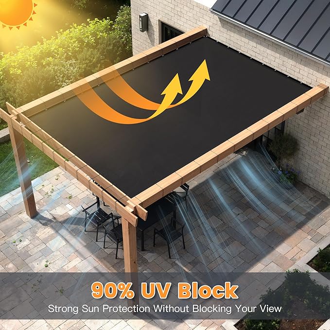 90% Sun Shade Cloth with Grommets, Customizing Outdoor Pergola Shade Cover Canopy, Heavy-Duty Mesh Tarp Patio Sun Screen for Lawn Garden Backyard, 20X22 FT, Black