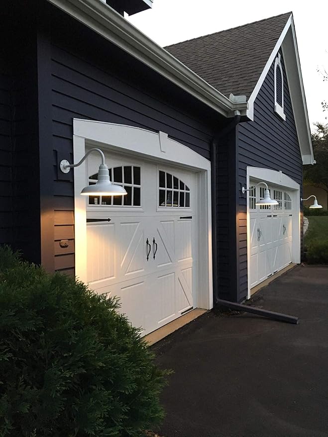 Steel Lighting Co. Topanga Barn Light | Outdoor Wall Mounted | 14 inch Dome | 23" Gooseneck | Farmhouse Garage Light Made in America | Cream Exterior/Brass Interior