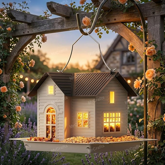 MrCrafts Solar Bird Feeder - Hanging Metal Bird House Feeder with Solar Lights, Outdoor Solar Lantern, Garden Decor for Outside, Unique Gifts for Mom, Grandma, Christmas