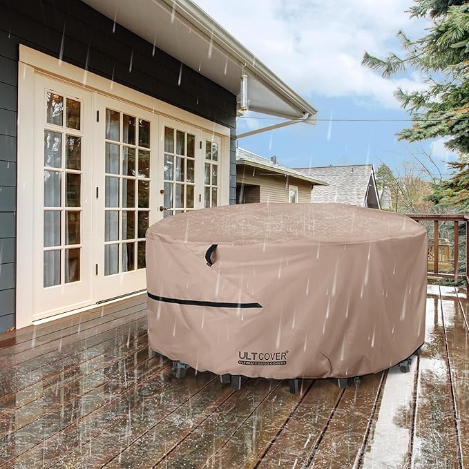 ULTCOVER Round Patio Furniture Cover - Outdoor Waterproof Table with Chair Set Cover 108 inch