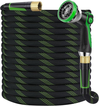 Garden Hose 150 ft, Non-Expandable Ultra-Lightweight Flexible Hose with 360° Dual-End Anti-Kink Design, 10-Pattern Spray Nozzle, 500 PSI Leak-Proof, 96-Strand Braided Fabric, Storage Strap