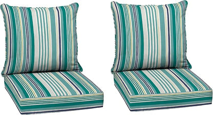 Arden Outdoor Deep Seat Cushion Set (2-Pack), 24 in x 24 in, Weather-Proof, Rain-Proof, Fade Resistant Patio Cushion for Chair, Sofa, and Couch Teal Cobalt Stripe