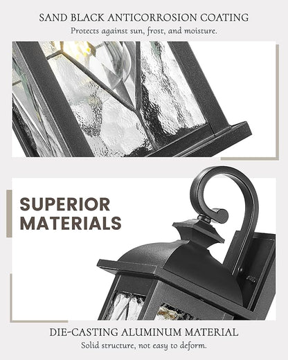 FEMILA Outdoor Wall Light Fixture,1-Light Exterior Waterproof Wall Sconce, Front Porch Lights, Matte Black Finish with Water Ripple Glass,E26 Socket, 4FD54B BK-SD