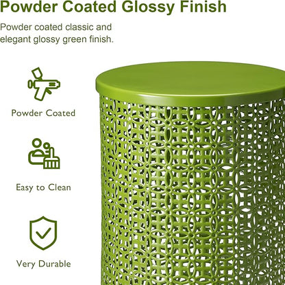 Glitzhome Outdoor Side Table Set of 2, Decorative Garden Stool for Indoor Outdoor Heavy Duty Metal Frame Accent Table Modern End Table, Glossy Green