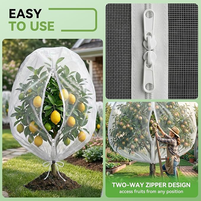 4 Pack Bird Netting for Garden Protection with Zipper & Drawstring - Garden Netting Pest Barrier 3.3x2.7FT,Cover for Blueberry Bushes Tomato Fruit Tree and Plants Protection from Insect Mosquito Birds