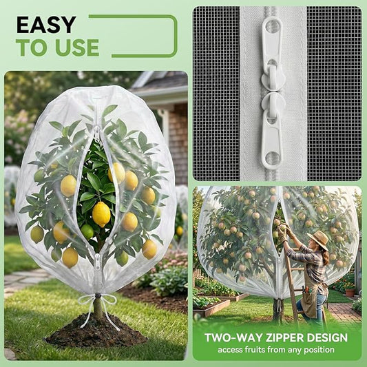 2 Pack Bird Netting for Garden Protection with Zipper & Drawstring - Garden Netting Pest Barrier 8.2x6 FT,Cover for Blueberry Bushes Tomato Fruit Tree and Plants Protection from Insect Mosquito Birds
